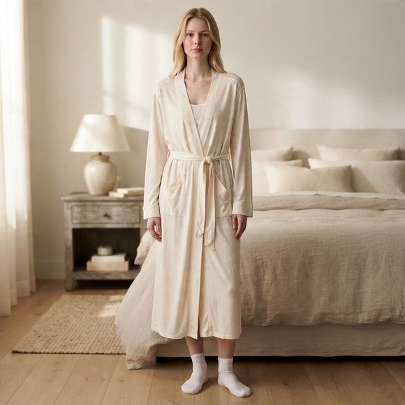 Eileen Fisher Other - EILEEN FISHER Womens Cream Organic Pima Cotton Robe L Slub Knit Quiet Luxury Spa